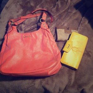 Coach hand bag coral color